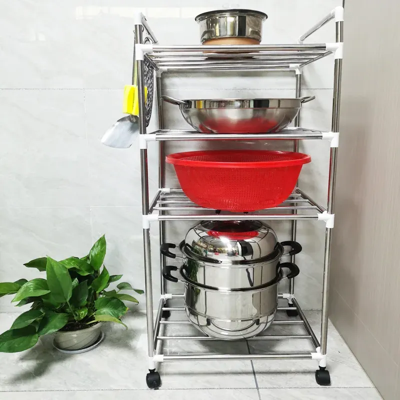Racks Multicouche cuisine salle de bain support en acier inoxydable support de rangement four à micro-ondes Pot serviette étagère maison espace organisateurs