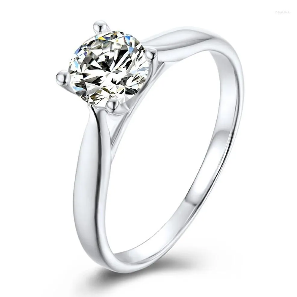 Cluster Ringen ANZIW Vier Gaffel 925 Sterling Zilveren Moissanite Diamant 5mm Solitaire Ronde Bruiloft Engagement Vrouwen Jewelry260G