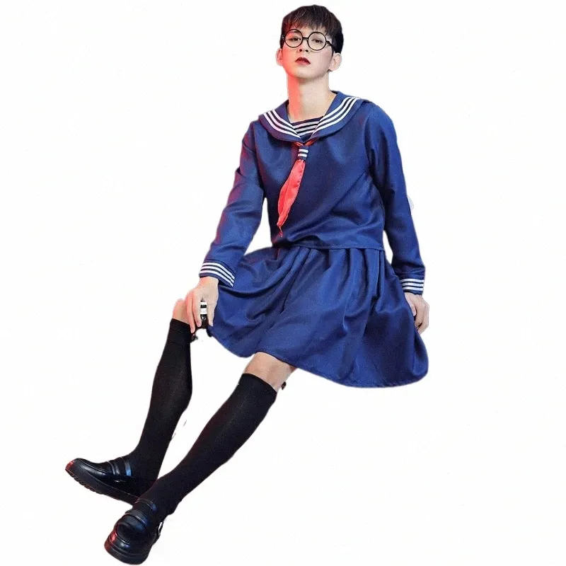 japanese Male Students Cosplay Crossdring Navy Tie Lolita Sailor Costumes School Boy Uniform Maid Clubwear Outfit for Men d1wd#