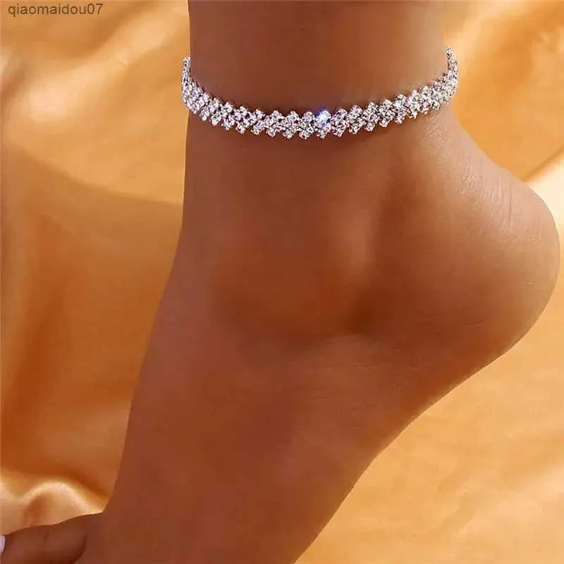 Anklets Huitan Fashion Design Rhinestone Womens Ankle Silver/Gold Exquisite Girl Ankle Leg Chain Party Luxury Jewelryl2403