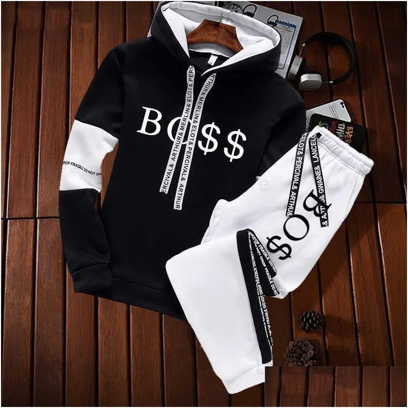 Mens Tracksuits 2023 Ny höst- och vinterkläder HoodiesAddtrousers Tvådelat Set Letter Printing Tracksuit Sweatshirt Jogging Swea Ot4TV