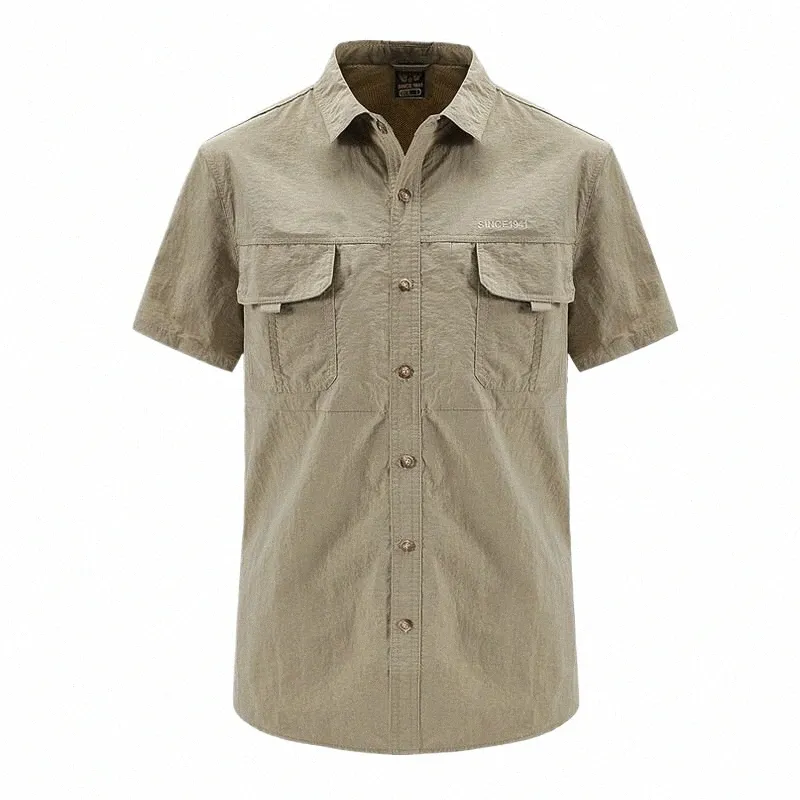 Nouveaux hommes chemise militaire à manches courtes séchage rapide col rabattu chemise tactique randonnée en plein air Cam vêtements de pêche grande taille L8AA #