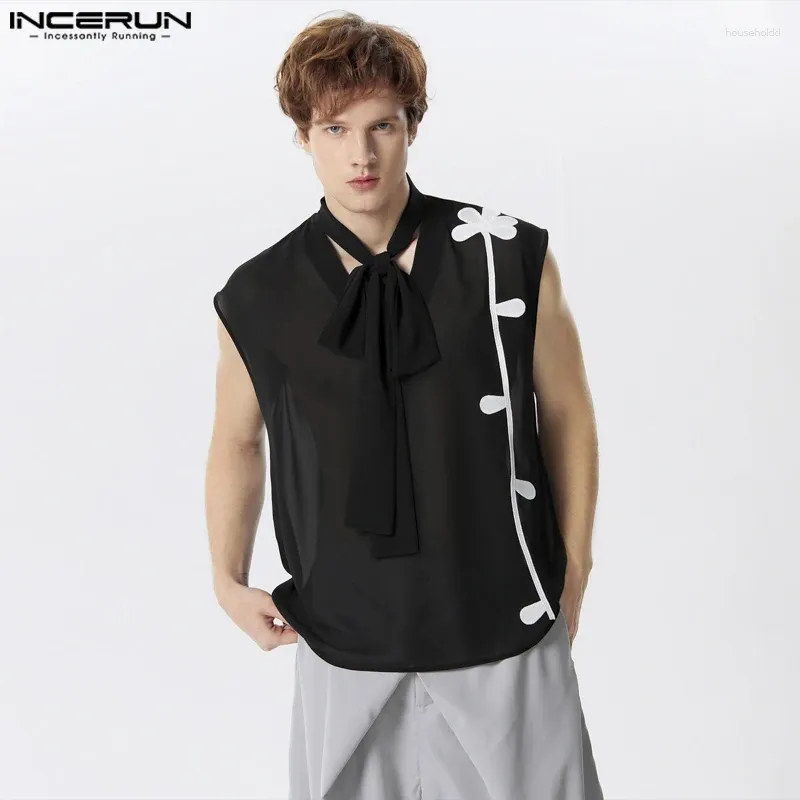 Débardeurs pour hommes Incerun 2024 Style américain Beaux hommes Ruban Design Gilets Élégant Épissage Floral Transparent Sans Manches S-5XL