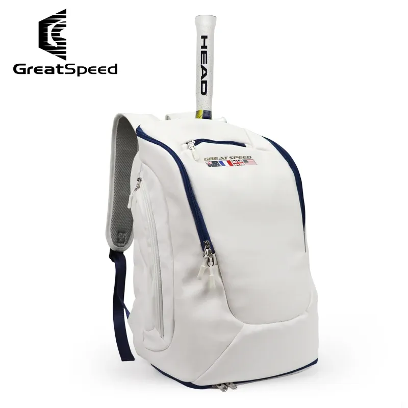 Sacs Unisexe White Greatpeed Tennis Sac Polyester Durable 12 Pack Tennis Badminton Racket Tennis Sac à dos chaussures Warehouse Backpack