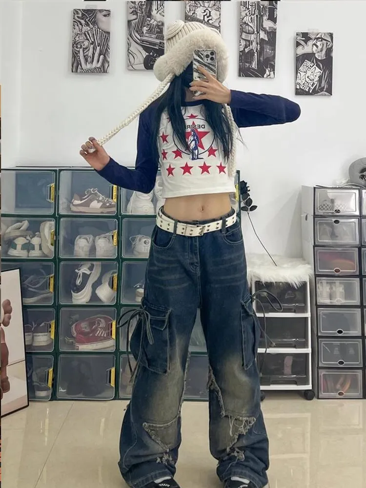【BINARY01】★Star Cargo wide denim Pants 25SS 韓国発★ DHgate.com:Womens Oversized Star Aesthetic Jeans, Y2K