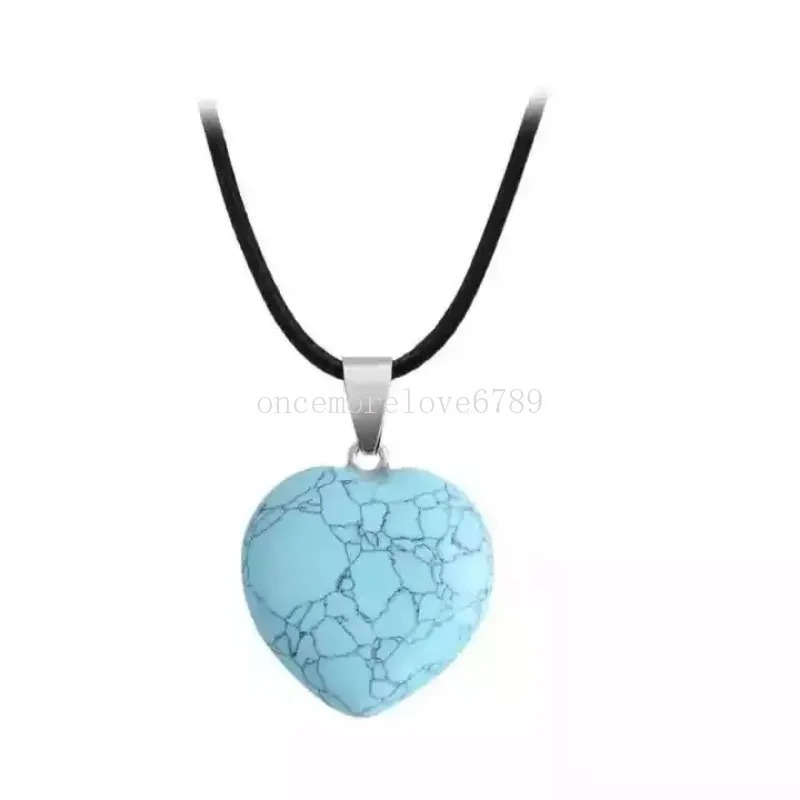 Nature Stone Heart Choker Necklace Gemstone Agate Charm Pendent Necklace with Leather Chain for Women Ladies Jewelry Gift Wholesale Price