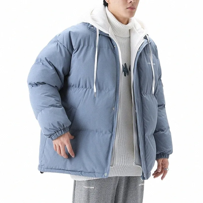 S-3xl Plus size uomini inverno giacca calda cappotto con cappuccio cappotto coreano streetwear lg maniche finte due pezzi man inverno jaket 74fj#