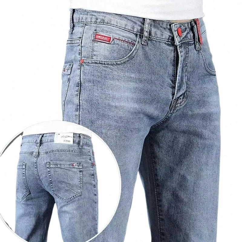 fi estilo coreano estiramento jeans preto cinza rasgado casual denim calças masculinas elástico magro magro pés pequenos lápis calças 93WL #