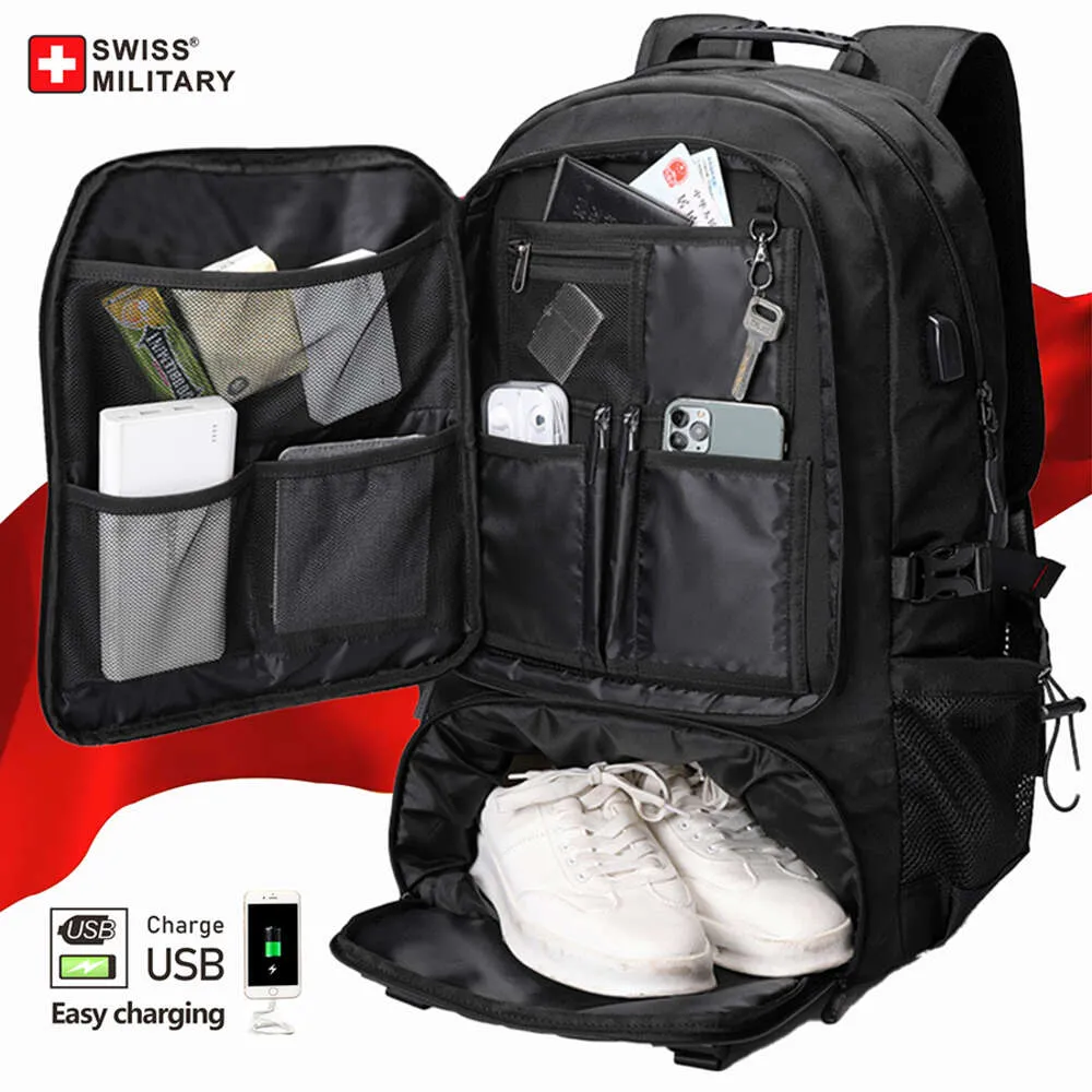 Swiss Military Travel Backpack Men Waterproof Business Expanderbar USB Shoulder Stor kapacitet 17.3 Laptop Bag Mochila