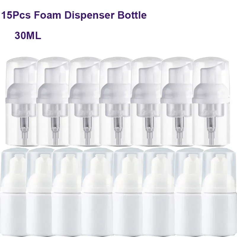Polijsters 15 confezioni da 30 ml Mini Bottiglie di Schiuma Riutilizzabili Dispenser di Sapone Schiuma Bottiglie con Pompa Dispenser di Schiuma di Plastica Portatile per Viaggi