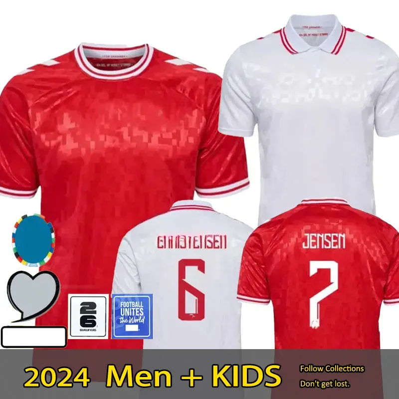Футбольная майка Дании 2024 года, новинка 2025 года, сборная 24 25, футбольная рубашка, мужская детская форма, полный комплект, домашняя красная выездная белая мужская форма КРИСТЕНСЕН ДЖЕНСЕН ЭРИКСЕН ДОЛЬБЕРГ