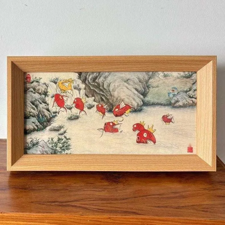 Chinese windelf een familie van landschapsschilderkunst tafelblad massief houten fotolijst creatieve perifere animatie 2024 nieuw model 24032814