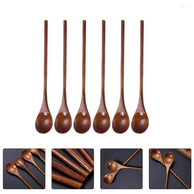 Conjuntos de talheres 6 pcs colher de mistura antiga colher de agitação de café elipse colher de sopa utensílio de cozinha acessórios de madeira