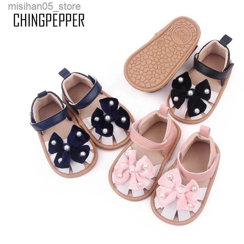 Sandals Baby Sandals Toddler Summer Shoes 1 سنة مدرب مشروع الطفل الجديد الأميرة اللؤلؤة القوس الإكسسوارات الصندل Q240328