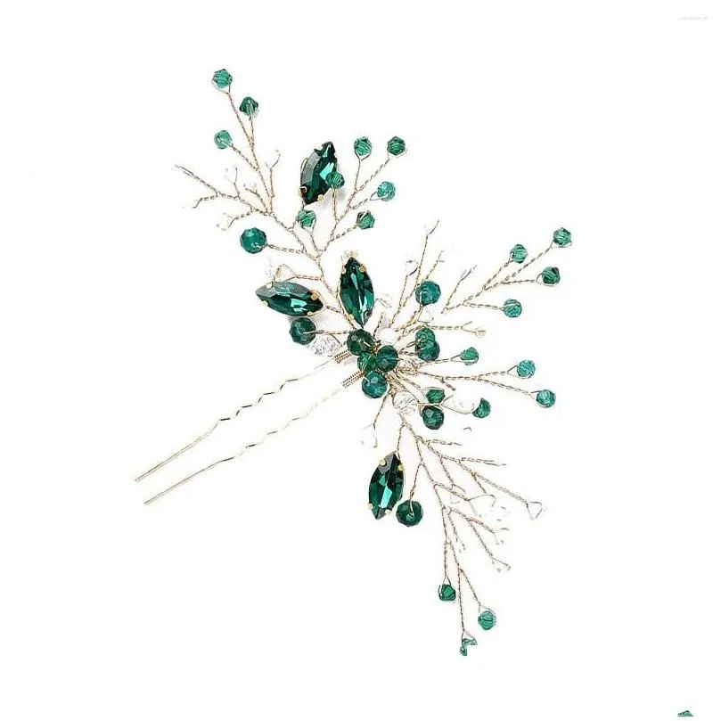Barrettes Barrettes Sweet Hairpin Couvre-chef Sparkling Emeralds Strass Coiffe pour Party Cosplay Outfit Tissu Assorti Hsj88 Dro Otmpv
