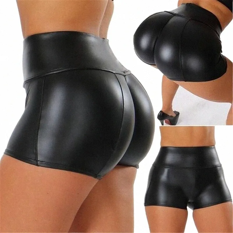 Sexy Nachtclub Leren Shorts Vrouwen Hoge Taille Stretch Push Up Zwarte Korte Leren Broek Sport Fitn Vrouwelijke Sexy Slanke Shorts y2na #