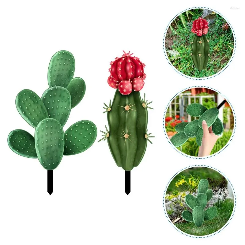Decorazioni da giardino 2 pezzi Cactus Card Inserto a terra Ornamento Ornamento per prato Decorare Paletti Segni Acrilico inserito