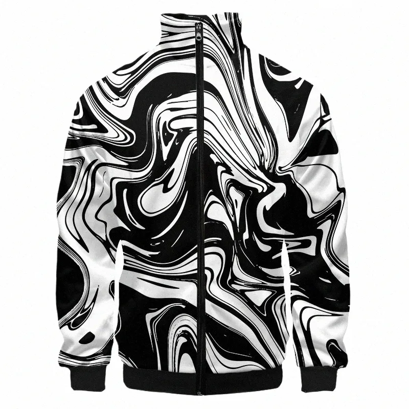 nero bianco sfumato vernice Harajuku Zip Up Jacket per gli uomini ragazzi streetwear militare Camoue Baseball giacche Plus Size personalizzato I8cT #