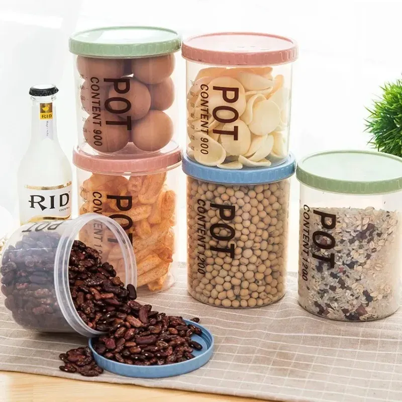 Plastic Food Storage Container Spice Jar Set Kitchen Box Bulk Sealed Jar Refrigerator Vacuum Transparent Storage Bottle Tea Tank