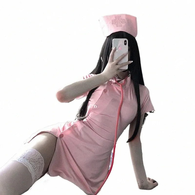 donne sexy cosplay lingerie infermiera costume cosplay erotico cameriera vestito per coppia scuola ragazza rosa bianco kawaii dottore gioco di ruolo D2k0 #