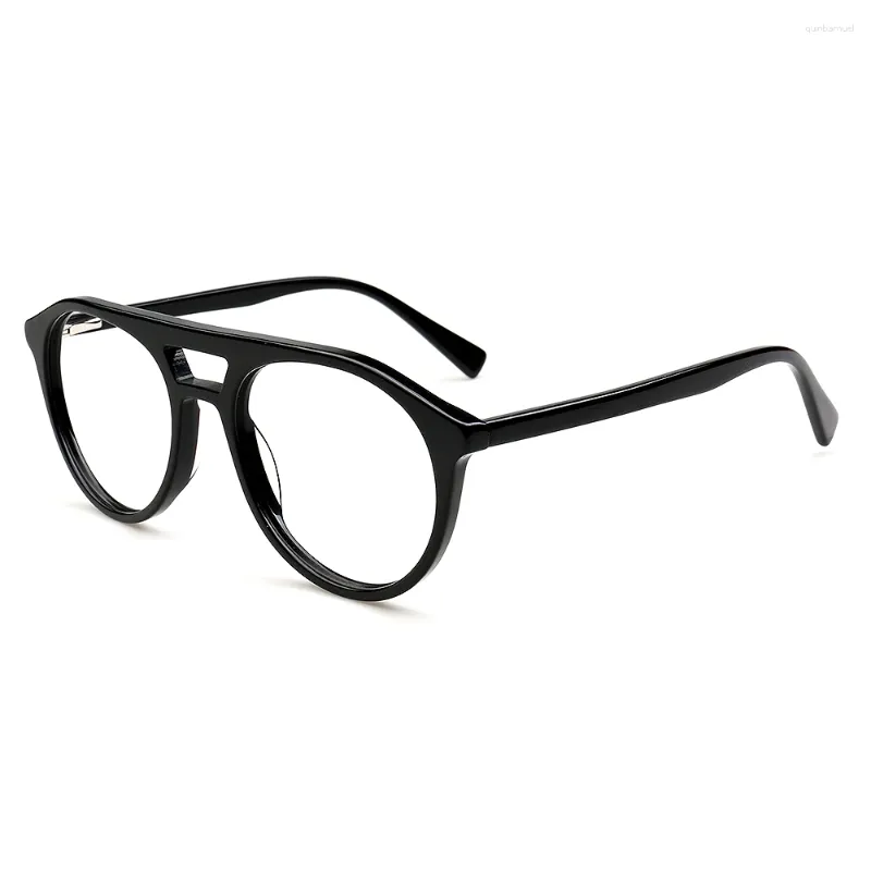 Lunettes de soleil Cadres Acétate Lunettes Hommes Plein Jante Cadre Optique Prescription Spectacle Rond Myopie Lunettes Double Pont Printemps Temple Grand