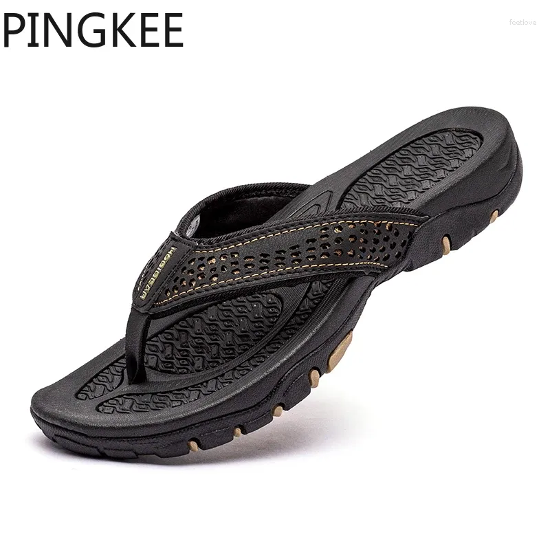 Kapcia Pingkee Flip Flip Flops for Men Summer Buty skóra górna TPR Oute podeszwa trakcja lekkie sandały archowe plaż