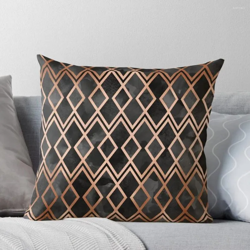 Pillow Copper & Black Geo Diamonds Throw Sitting Decorative Cover Ornamental Couch Pillows