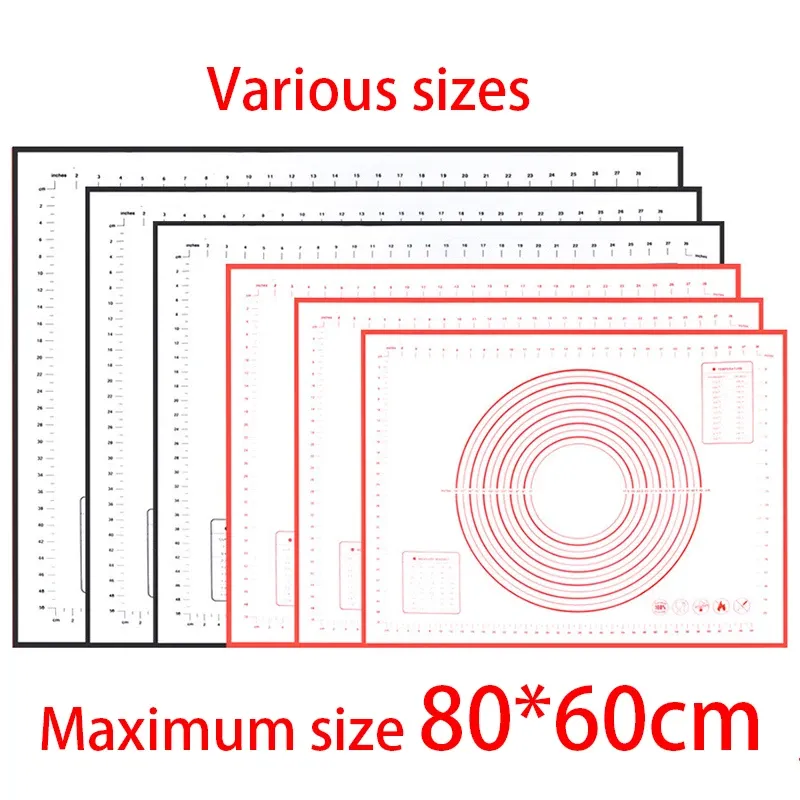 Vestes surdimensionnées 80/70/60cm, tapis de cuisson en Silicone, pour pâtisserie, rouleau de pétrissage, crêpes de cuisine, pâte à Pizza, poêle antiadhésive