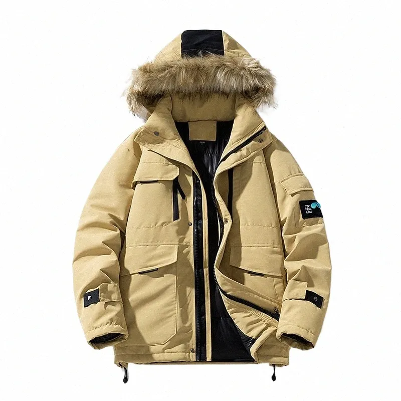 2023 Nouveaux hommes hiver Parka polaire doublé épais chaud à capuche col de fourrure manteau taille masculine hiver veste en peluche automne travail outwear 72Py #