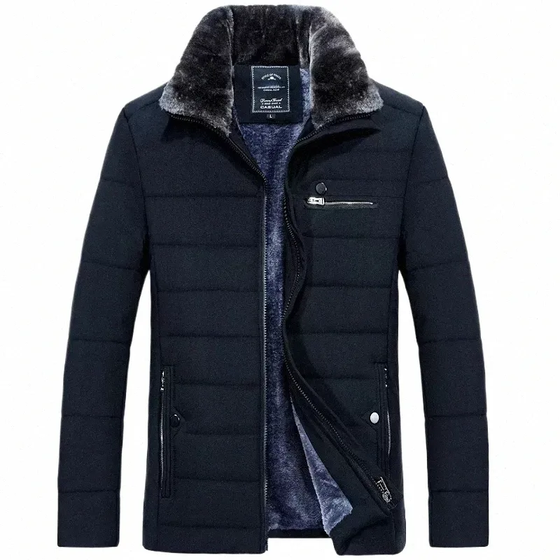 Chaqueta cálida para hombre Parka de invierno Cuello de piel Cortavientos Cott Acolchado Anorak Grueso Abrigo negro Hombre Casual Otoño Chaqueta de lana Hombres Y5rO #