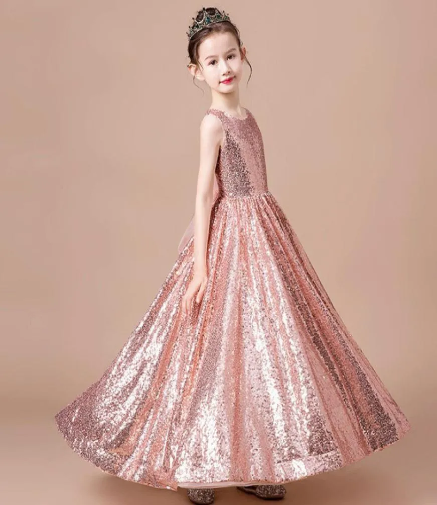 Nouvelle arrivée robe de bal à paillettes scintillantes robes de fille de fleur mignon rose pailleté longue robe de fête d'anniversaire pas cher fille Foiormal Pageant3304921