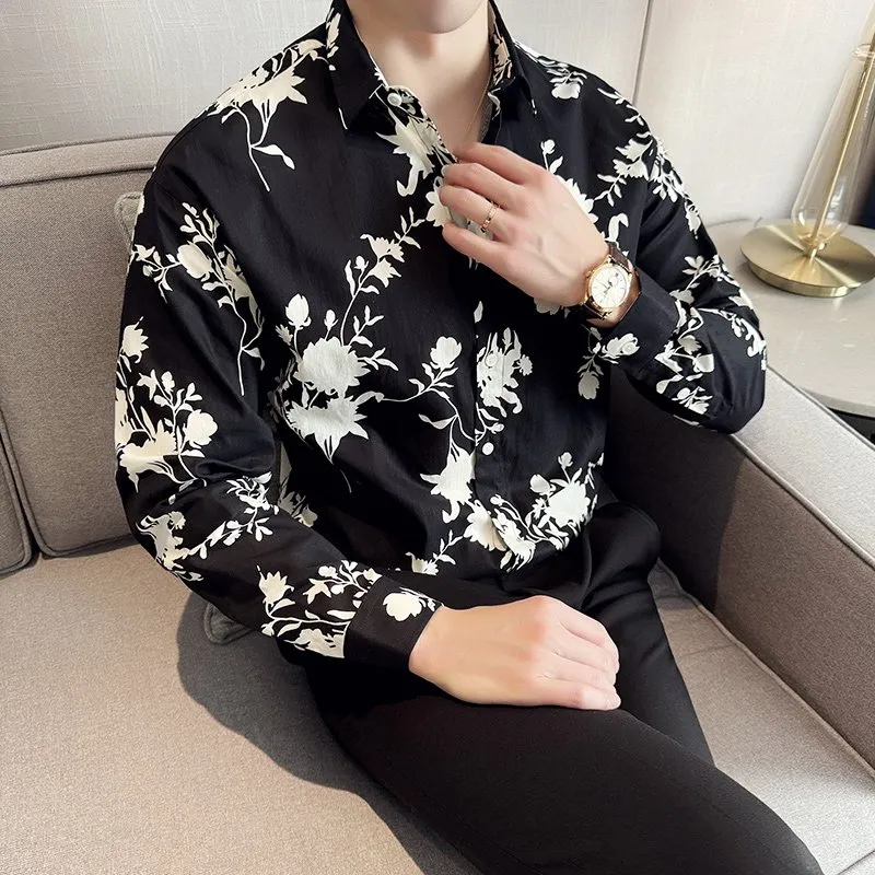 QZH.DUAO Men's Floral Print Long Sleeve Shirt - Cotton Blend Slim Fit Casual Button Down, XX-Large - View #6