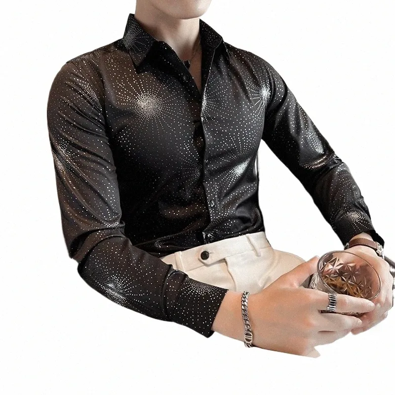 Chemises pour hommes New Fi Brzing Chemise sociale pour hommes Lg Sleeve All Match Slim Fit Casual Elegant Prom Tuxedo Dr Black 4XL S0ub #