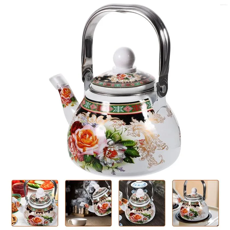 Dinnerware Sets Enamel Pot Tea Serving Water Kettle Big Flower Kettles Stovetop For Loose Teapot Camping