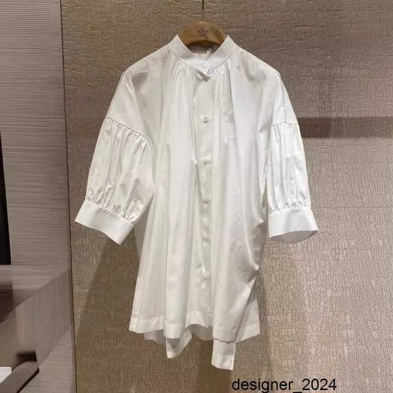 Designer Rätt utgåva ~ 2024SS Springsummer New Pure Cotton Swallowtail Round Neck 54 Sleeve Versatile Shirt 9578# VVJD