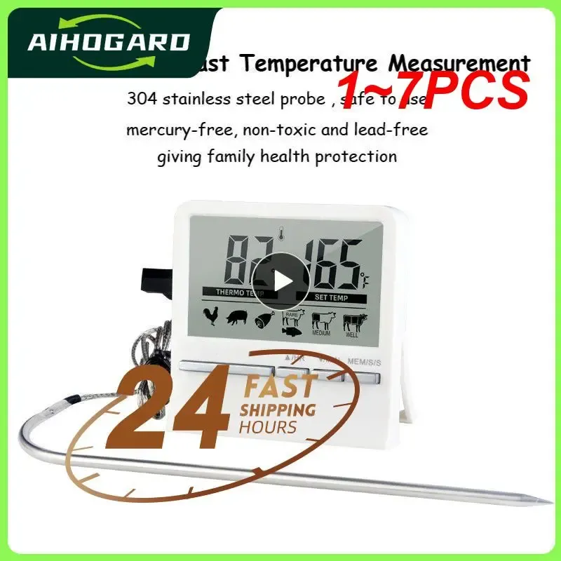 Messgeräte 1~7PCS Digitales Grill-Fleischthermometer mit Timer-Ofen-Thermometer-Sondenmessgerät Außenofen-Fleisch-Kochthermometer