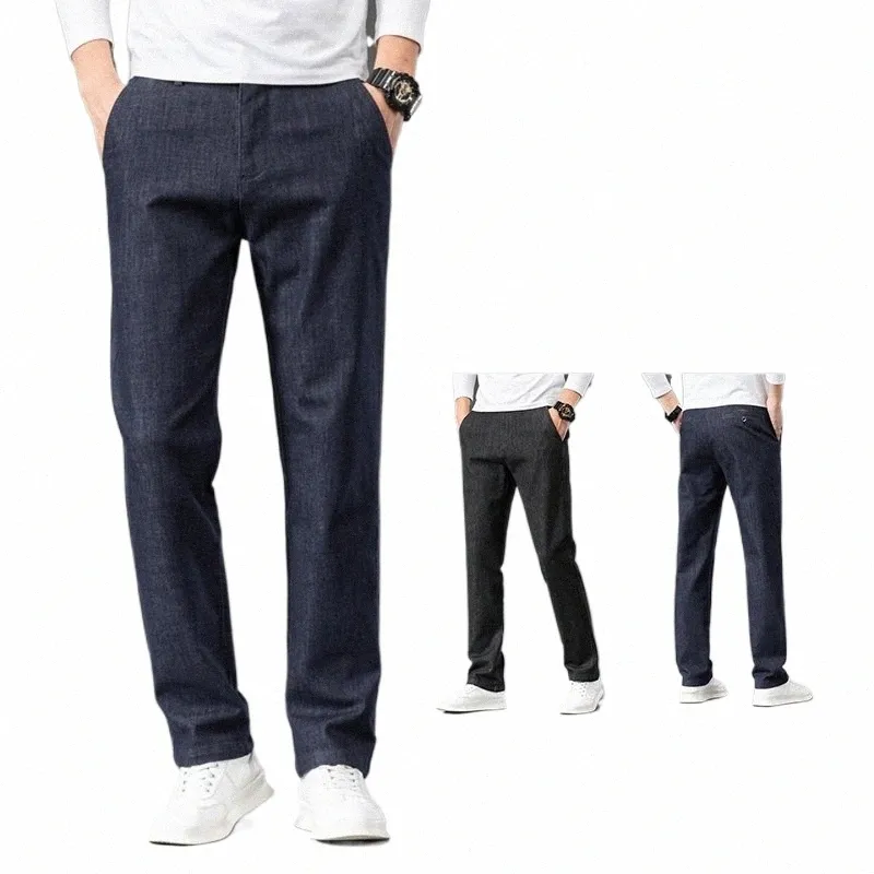 Spring Autumn New N-Fading Jeans Men's Elastic Casual Baggy Straight Brand Male Clothing Soft Denim Trousers D4RW#