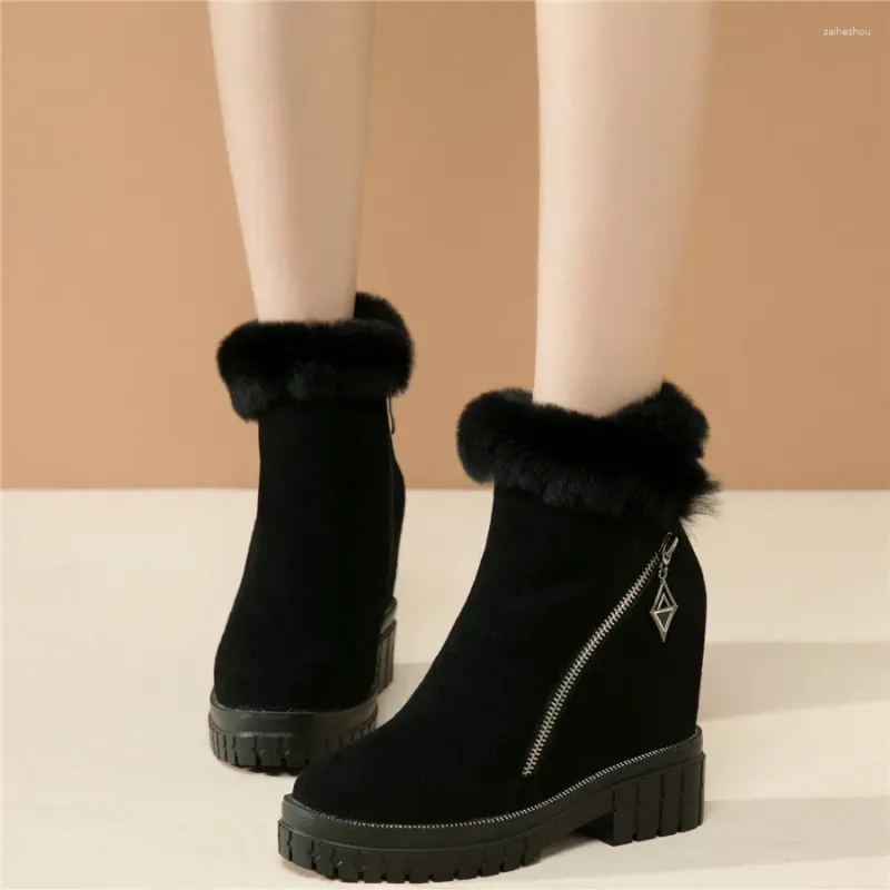 Sapatos de vestido inverno punk formadores mulheres couro genuíno cubano salto alto plataforma bombas sapato feminino superior redondo dedo do pé botas de neve de pele quente