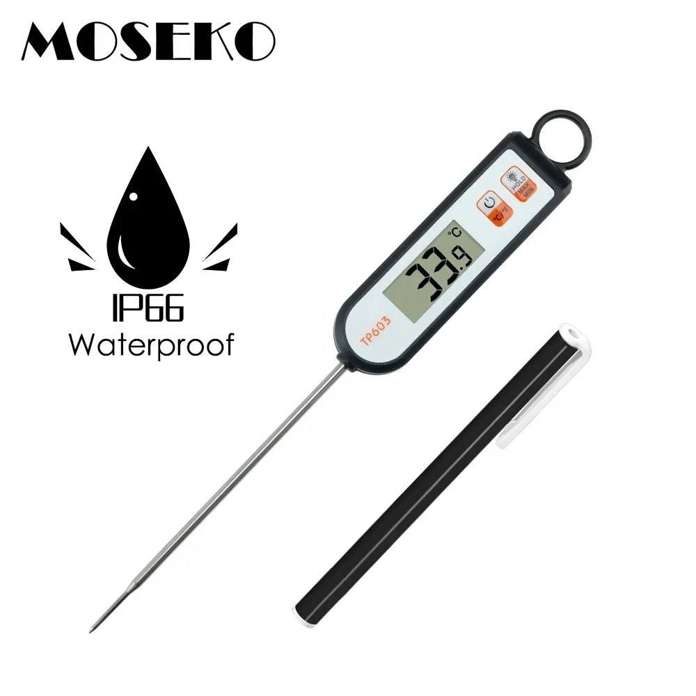 Meters Snel aflezen digitale vleesthermometer Waterdicht met schede Achtergrondverlichting LCD voor het koken van voedsel Keuken Grillen BBQ Melk Snoepolie