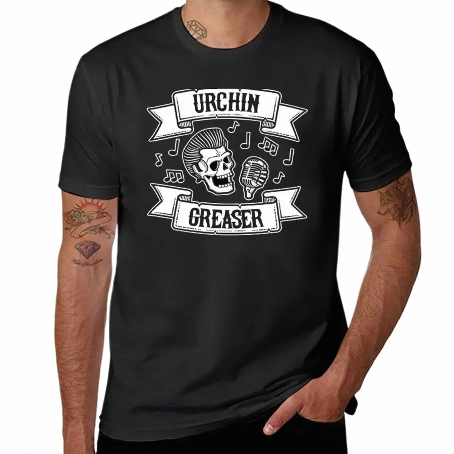 Urchin Greaser Rockabilly Logo Tシャツプレーンクイック乾燥メンズヴィンテージTシャツC6W2＃