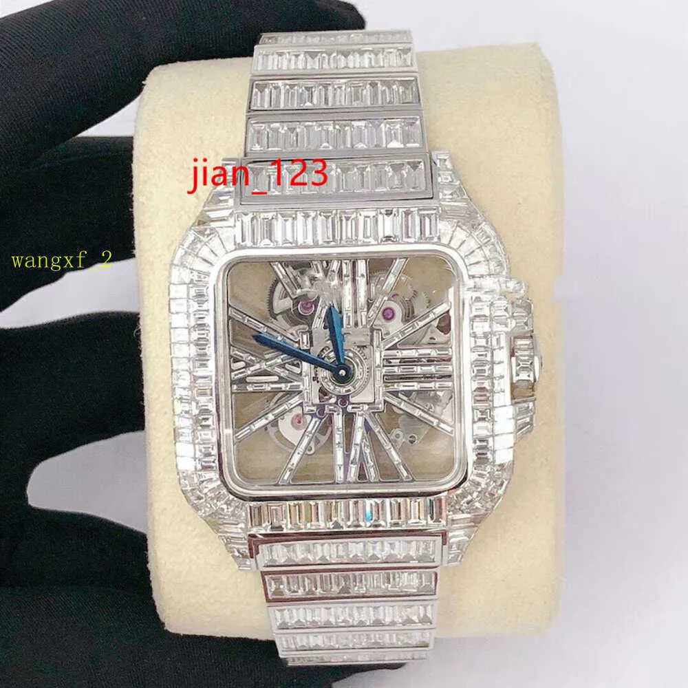 Hip Hop Takı Paslanmaz Çelik Görünmez Ayar Buzlu Diamond Watch Baget VVS Moissanite Saat
