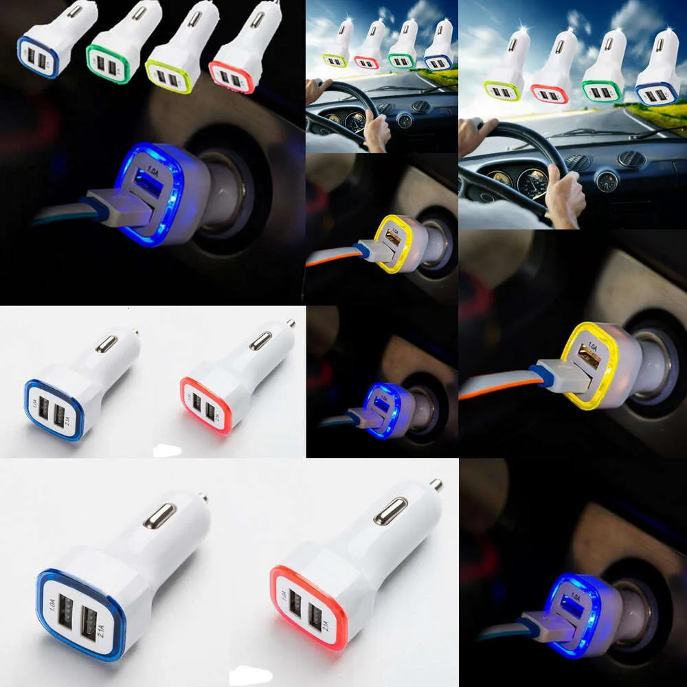 2.1A LED USB Dual 2 portas adaptador soquete carregador de carro carregador USB com luz LED para todos os telefones Samsung HTC