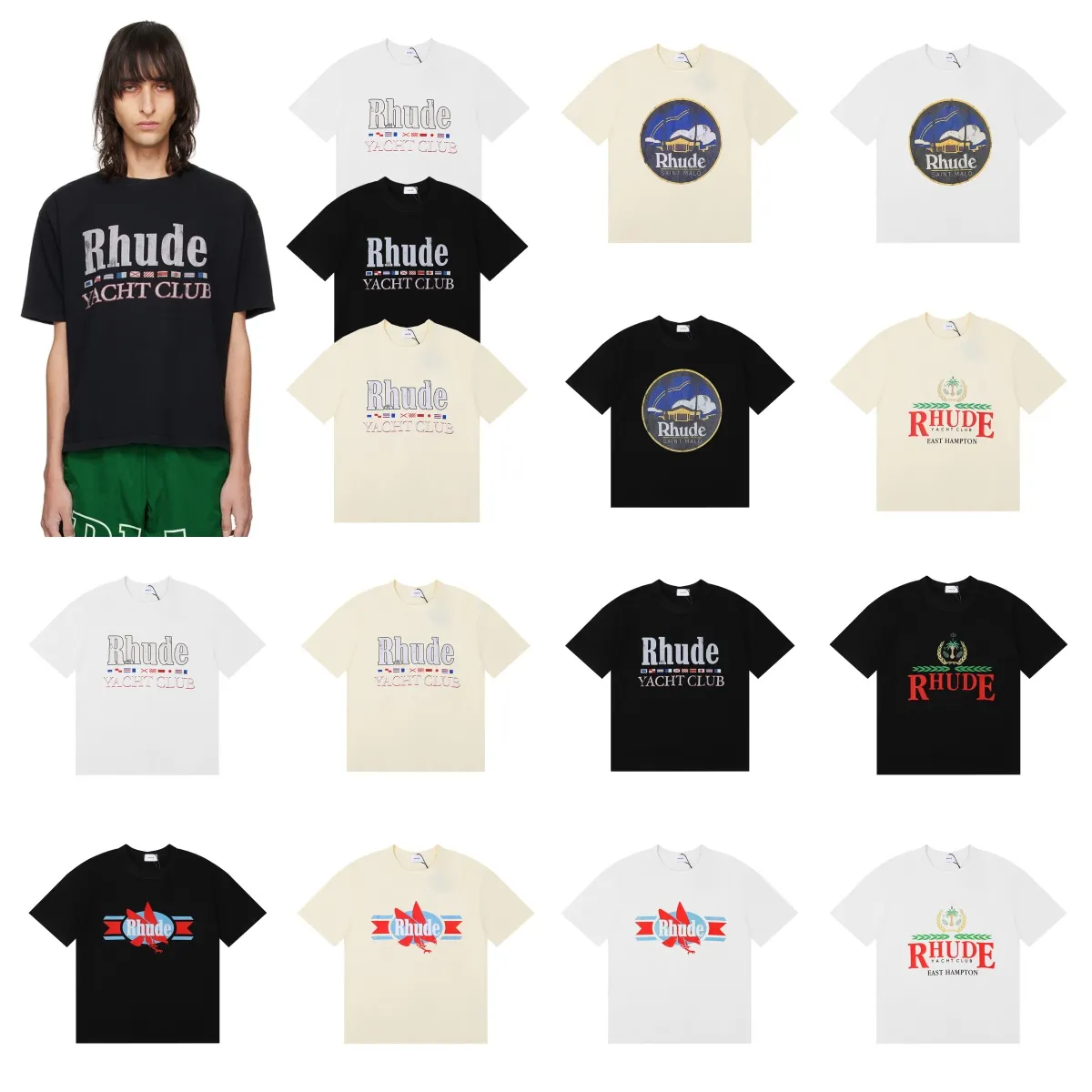 Europe America Rhude Shirts Shorts Cotton Mens T-shirt Tess Designer Fashion Casual Short Men de manche