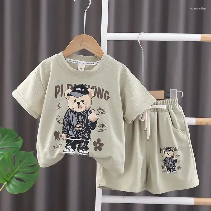 Clothing Sets Summer Baby Boy Clothes Set Cartoon Bear T-shirts And Shorts Suit Children Girls Waffle Letter Top Bottom 2pcs Outfits