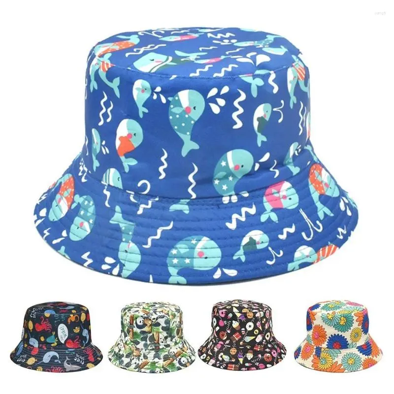Berets Summer Bucket Hat Animal Print Reversible Fishing Cap Women Men Bob Hip Hop Caps Panama Beach Sun Hats