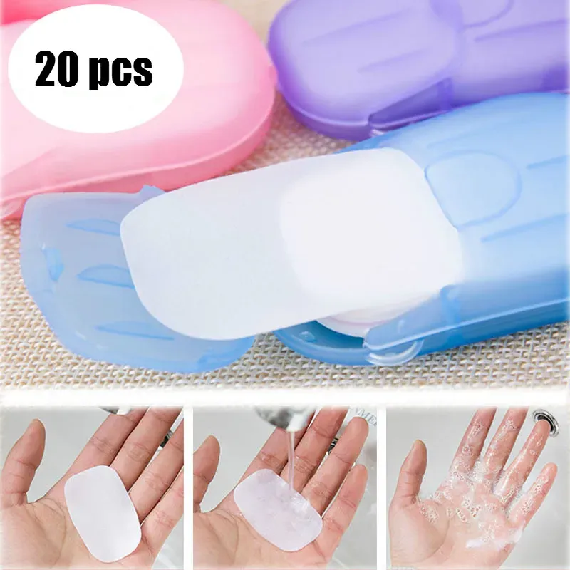 Trackers 20st Portable Soap Paper Disponible Soap Paper Flakes Washing Cleaning Hand för kök toalett utomhus rese camping vandring