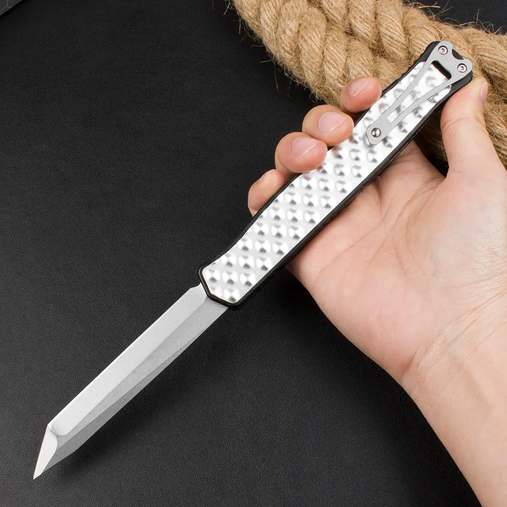 Couteau tactique automatique haut de gamme de haute qualité D2 Stone Wash Tanto Blade CNC Aviation Aluminium avec patchs en mousse Poignée Camping en plein air Randonnée EDC Couteaux de poche