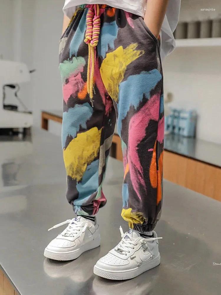 Trousers 2024 Arrival Boys Tie Dye Casual Pants Spring Fashion Deals Graffiti Painting Print Sweatpants Cotton Kids Long