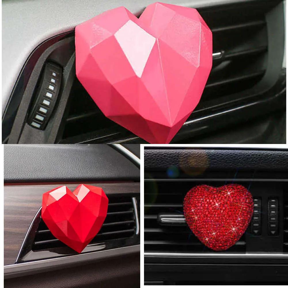 Mise à niveau du style de voiture, diamant scintillant, désodorisant de voiture, cristal en forme de cœur, sortie de parfum de voiture, évent, Clip de parfum, ornements de voiture, vente en gros pour filles