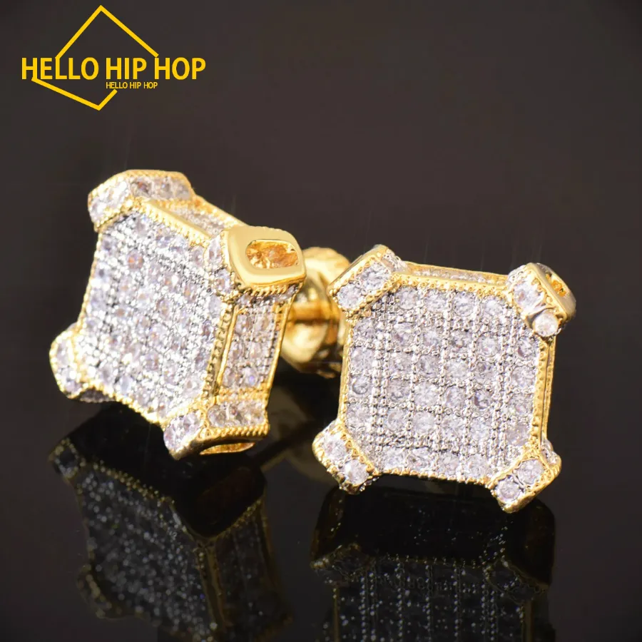 Hallo Hip-Hop 10MM Platz Zirkon Ohrring Gold silber Farbe Männer Frauen Schraube Stud Ohrringe Hip Hop Schmuck Mode geschenk